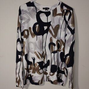 Charlie B Abstract Print Crew Neck Long Sleeve Pullover Sweater Size L Multi